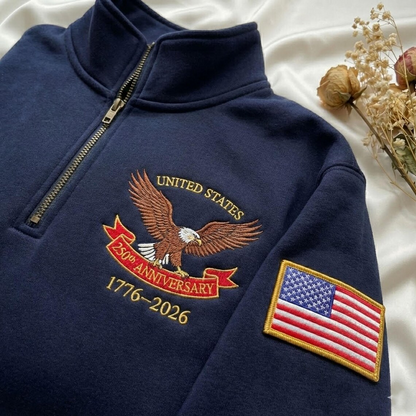 Embroidered USA 250th Anniversary Quarter-Zip Sweatshirt, Hoodie Sweatshirt T-Shirt