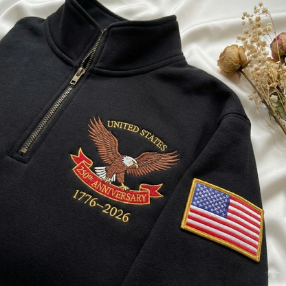 Embroidered USA 250th Anniversary Quarter-Zip Sweatshirt, Hoodie Sweatshirt T-Shirt