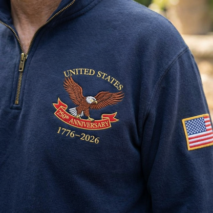 Embroidered USA 250th Anniversary Quarter-Zip Sweatshirt, Hoodie Sweatshirt T-Shirt