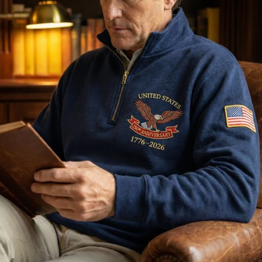 Embroidered USA 250th Anniversary Quarter-Zip Sweatshirt, Hoodie Sweatshirt T-Shirt
