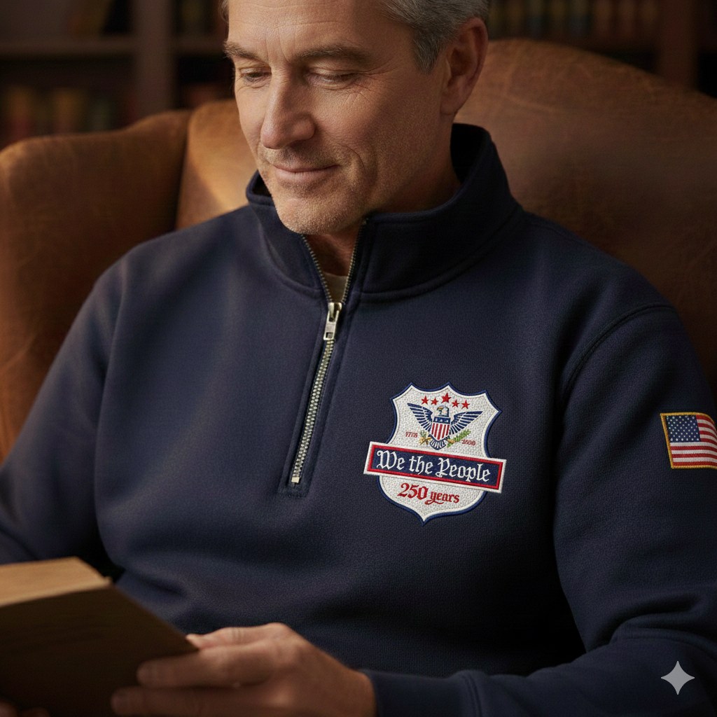 Embroidered USA 250th Anniversary We The People Quarter-Zip Sweatshirt, Hoodie Sweatshirt T-Shirt