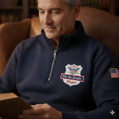 Embroidered USA 250th Anniversary We The People Quarter-Zip Sweatshirt, Hoodie Sweatshirt T-Shirt