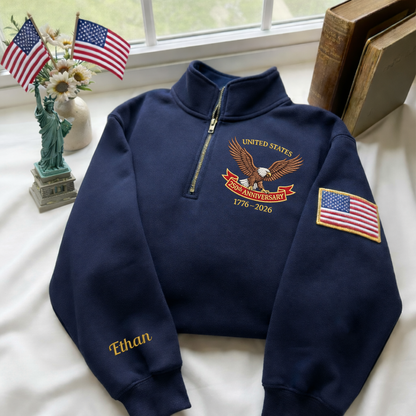 Embroidered USA 250th Anniversary Quarter-Zip Sweatshirt, Hoodie Sweatshirt T-Shirt