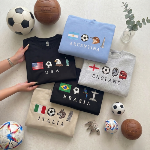 Embroidered World Cup 2026 National Football Teams Quarter-Zip Sweatshirt, Hoodie Sweatshirt T-Shirt