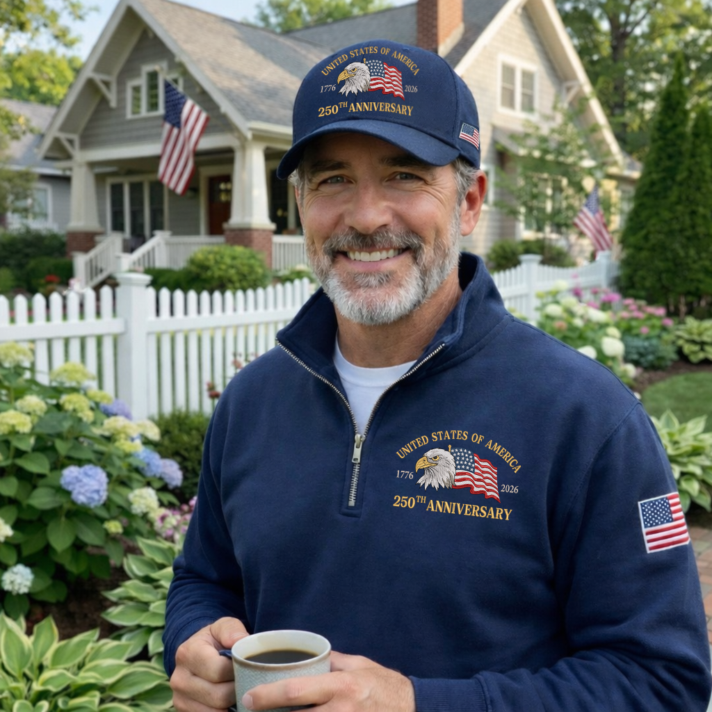 Embroidered USA 250th Anniversary Quarter-Zip Sweatshirt, Hoodie Sweatshirt T-Shirt
