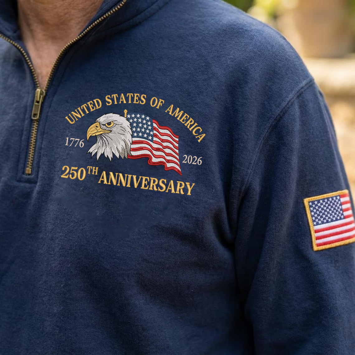 Embroidered USA 250th Anniversary Quarter-Zip Sweatshirt, Hoodie Sweatshirt T-Shirt