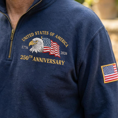 Embroidered USA 250th Anniversary Quarter-Zip Sweatshirt, Hoodie Sweatshirt T-Shirt