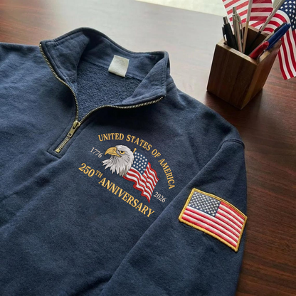 Embroidered USA 250th Anniversary Quarter-Zip Sweatshirt, Hoodie Sweatshirt T-Shirt