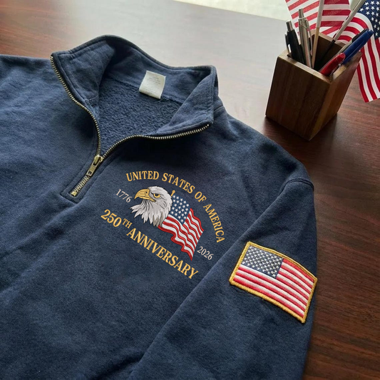 Embroidered USA 250th Anniversary Quarter-Zip Sweatshirt, Hoodie Sweatshirt T-Shirt