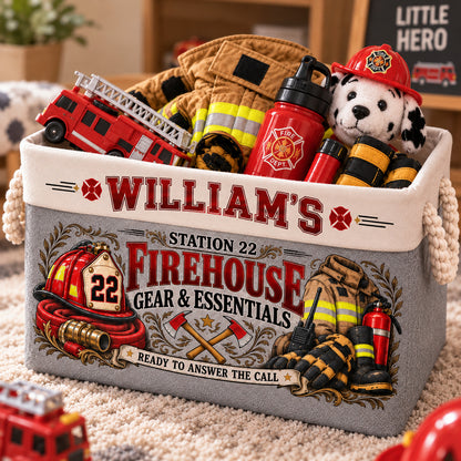 Personalized Firefighter Storage Basket, Custom Name and Station Number, Firehouse Organizer, Firefighter Gift