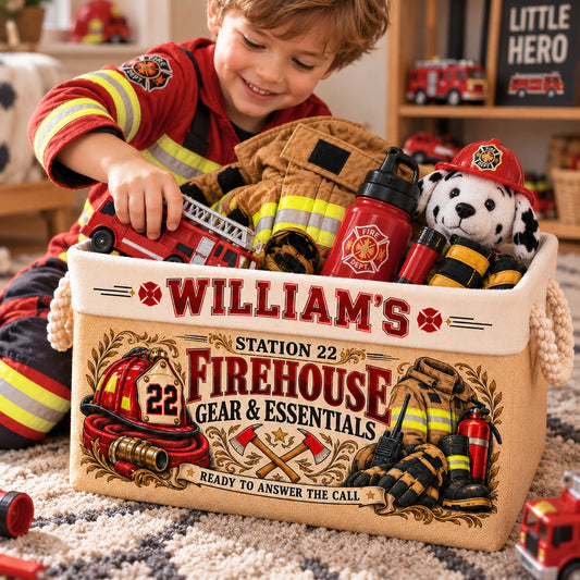 Personalized Firefighter Storage Basket, Custom Name and Station Number, Firehouse Organizer, Firefighter Gift