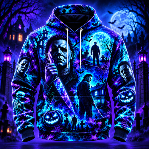 Halloween Neon Michael Myers AOP T-Shirt Sweatshirt Hoodie