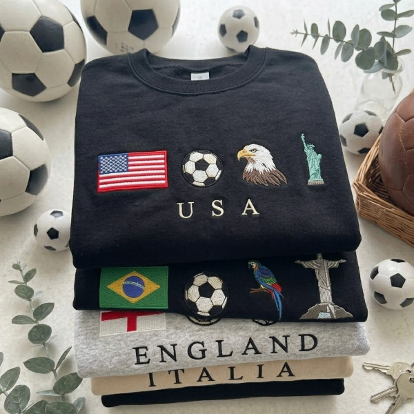 Embroidered World Cup 2026 National Football Teams Quarter-Zip Sweatshirt, Hoodie Sweatshirt T-Shirt