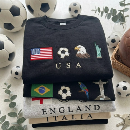Embroidered World Cup 2026 National Football Teams Quarter-Zip Sweatshirt, Hoodie Sweatshirt T-Shirt
