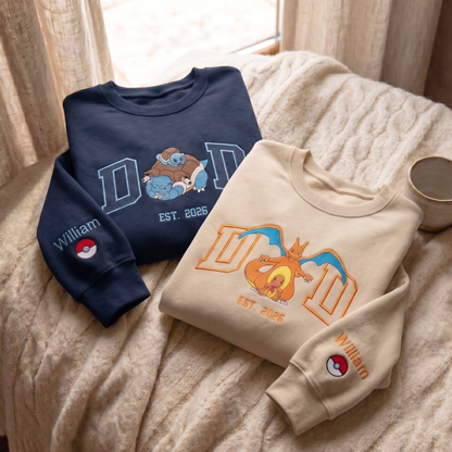 Embroidered PKM Characters Father's Day Gift Hoodie Sweatshirt T-Shirt