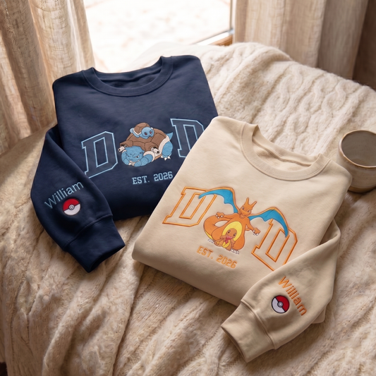 Embroidered PKM Characters Father's Day Gift Hoodie Sweatshirt T-Shirt