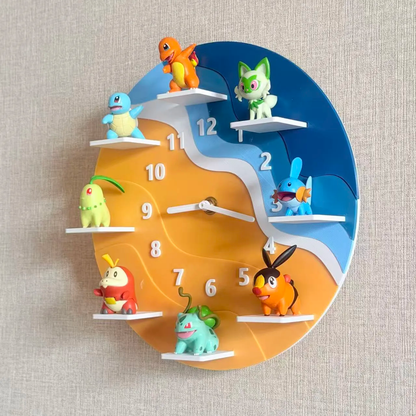Pokémon 3D Wall Clock with Starter Characters, Gaming Room Decor, Gift for Pokémon Fans