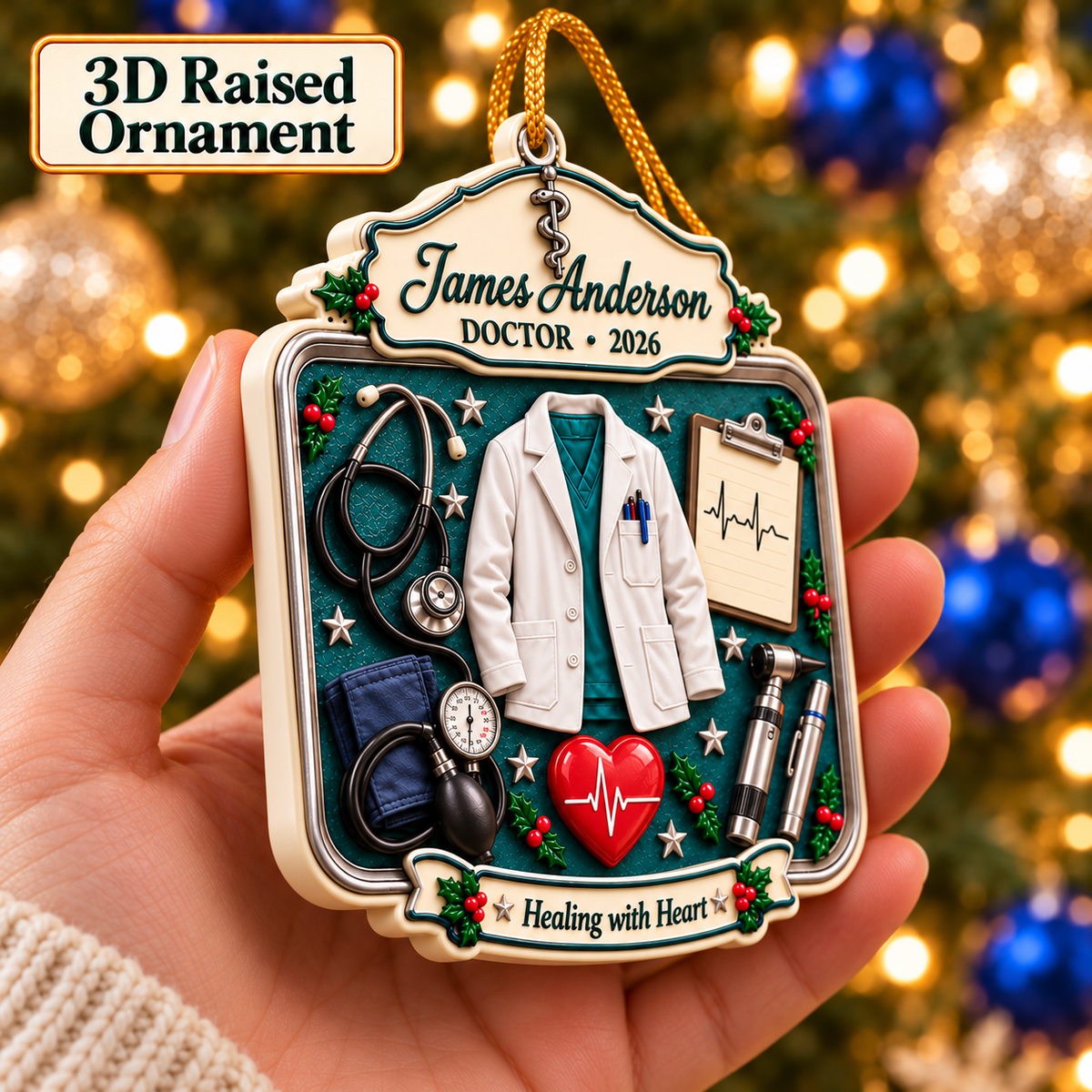 Personalized 3D Raised Acrylic Doctor Custom Name Ornament