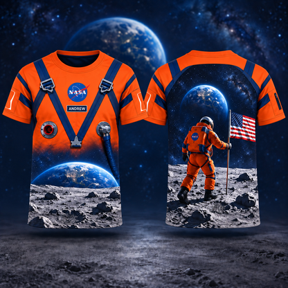 Personalized Your Name Orange Astronaut AOP T-Shirt Sweatshirt Hoodie