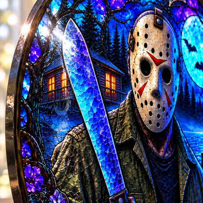 Halloween Neon Jason Voorhees Glass Suncatcher