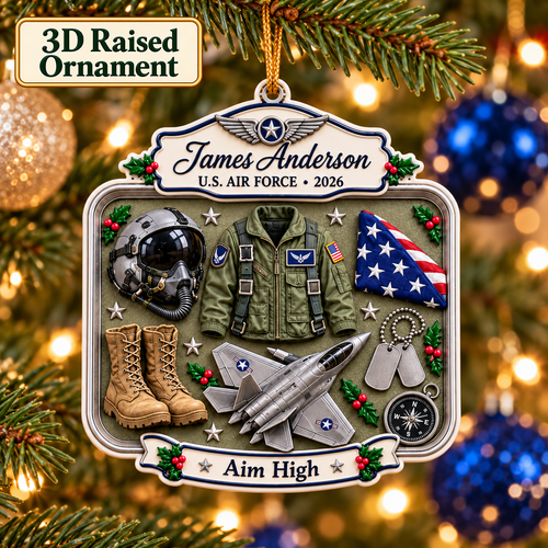 Personalized 3D Raised Acrylic US Air Force Custom Name Ornament