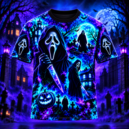 Halloween Neon Ghost Face AOP T-Shirt Sweatshirt Hoodie