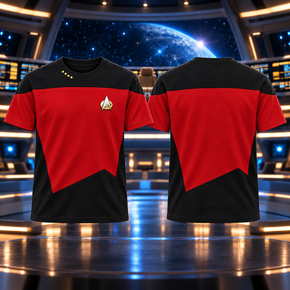 Star Trek Inspired Command Uniform T-Shirt, Red and Black Captain Style
