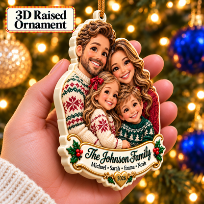 Personalized 3D Raised Acrylic Family Photo Custom Name Ornament
