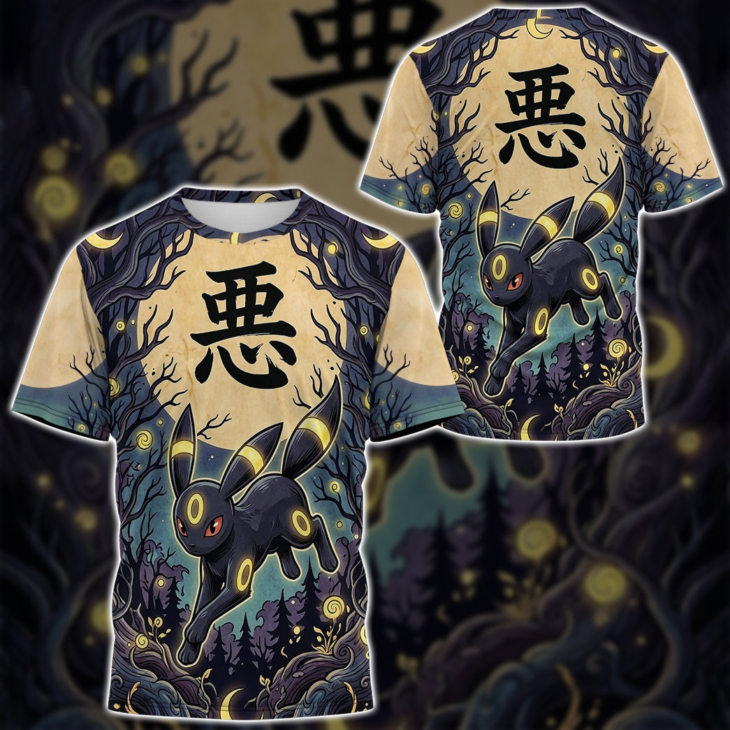 Anime PKM Umbreon Japanese Kanji Aesthetic All Over Printed Sweatshirt Hoodie Zip Hoodie T-Shirt