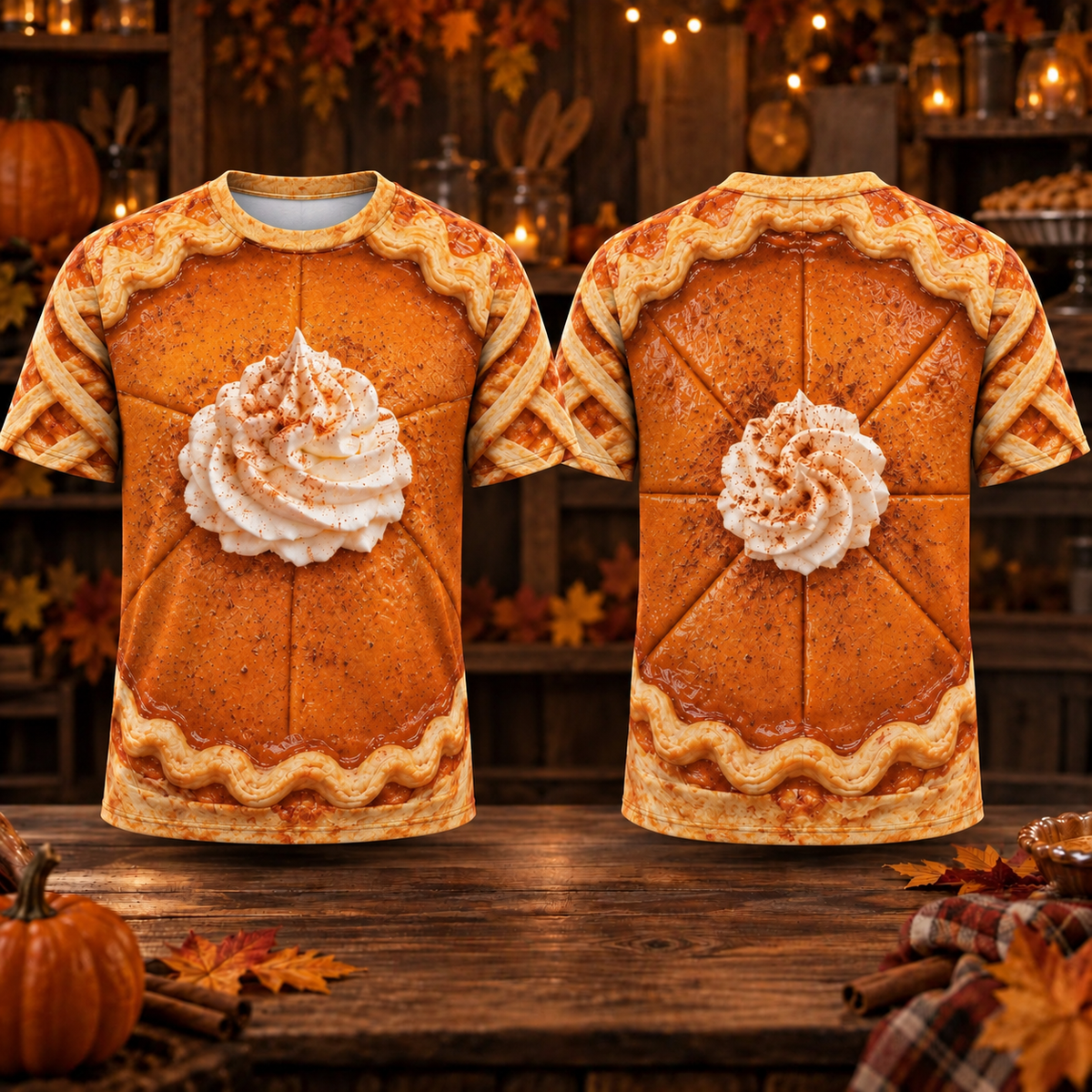 Pumpkin Pie 3D Illusion AOP T-Shirt Sweatshirt Hoodie