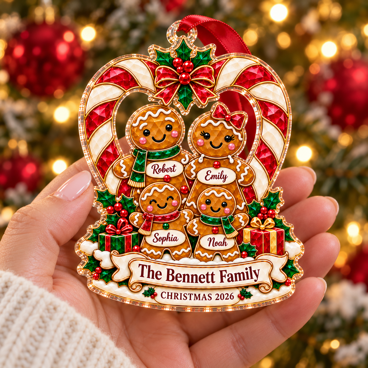 Personalized Gingerbread Family Acrylic & Glass Ornament