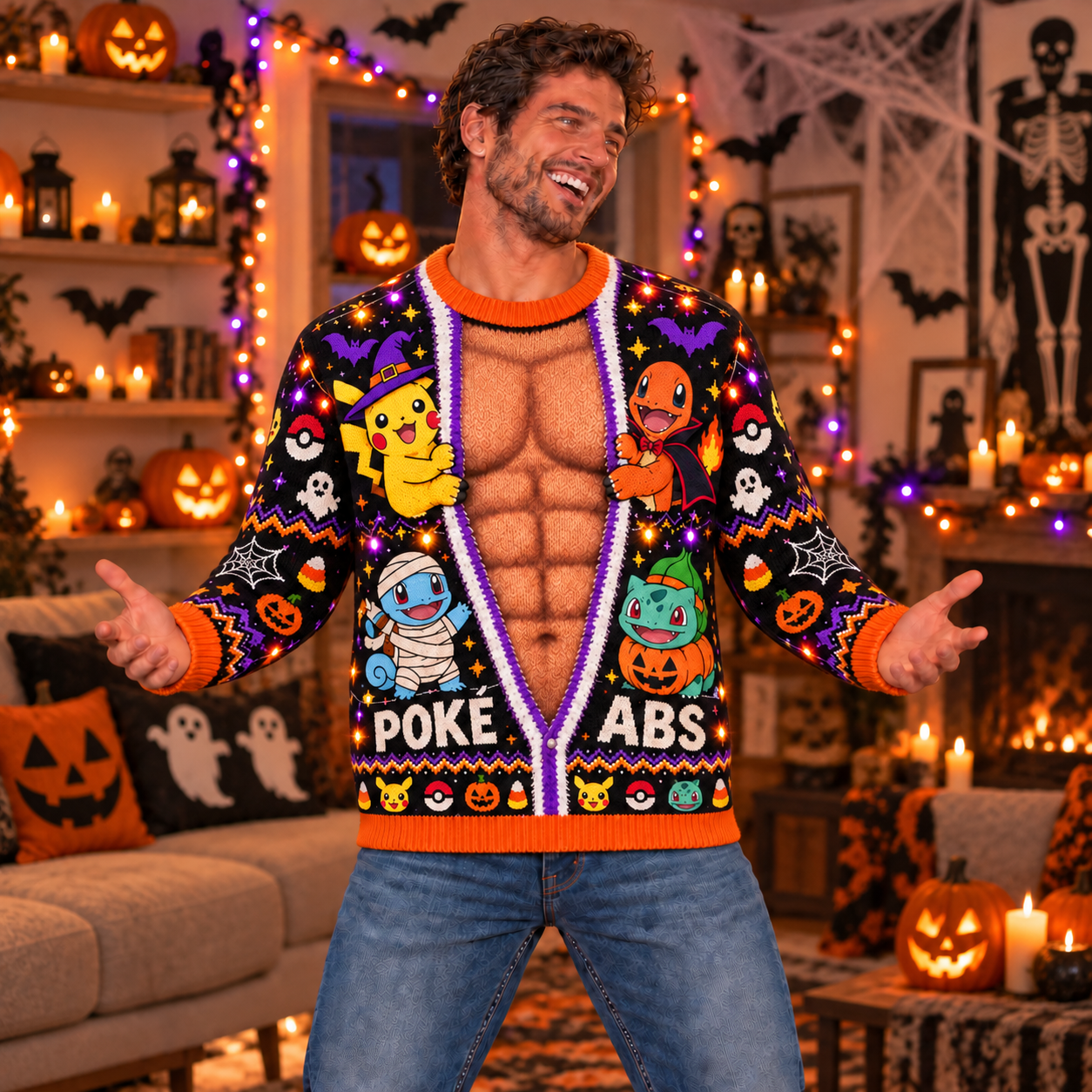Halloween PKM Funny Poke Abs Trick Or Treat Ugly Sweatshirt