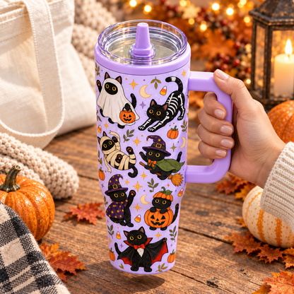 Halloween Custom Black Cats Spooky Season 40oz Suction Cup Tumbler