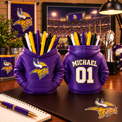 Minnesota Vikings Personalized Hoodie Candy & Pen Holder – Custom Name & Number, 3D-Printed PLA