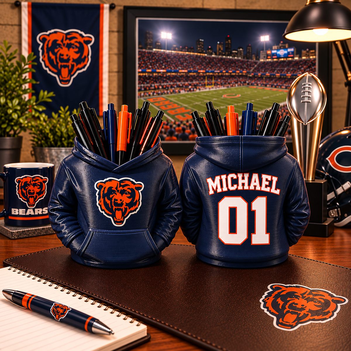 Chicago Bears Personalized Hoodie Candy & Pen Holder – Custom Name & Number, 3D-Printed PLA