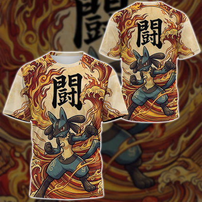 Anime PKM Lucario Japanese Kanji Aesthetic All Over Printed Sweatshirt Hoodie Zip Hoodie T-Shirt