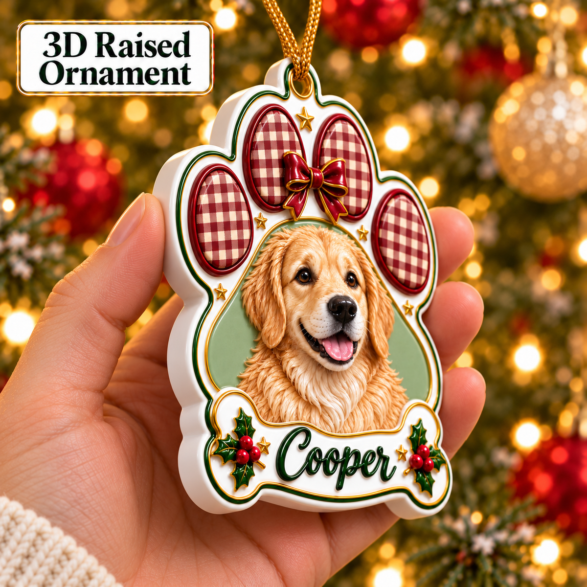 Personalized 3D Raised Acrylic Custom Pet Name & Photo Ornament
