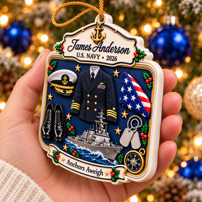 Personalized 3D Raised Acrylic US NAVY Custom Name Ornament