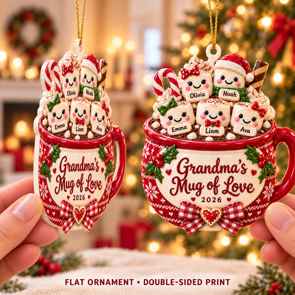 Personalized Custom Name Grandma's Mug Of Love Acrylic Ornament – Custom Name Holiday Gift