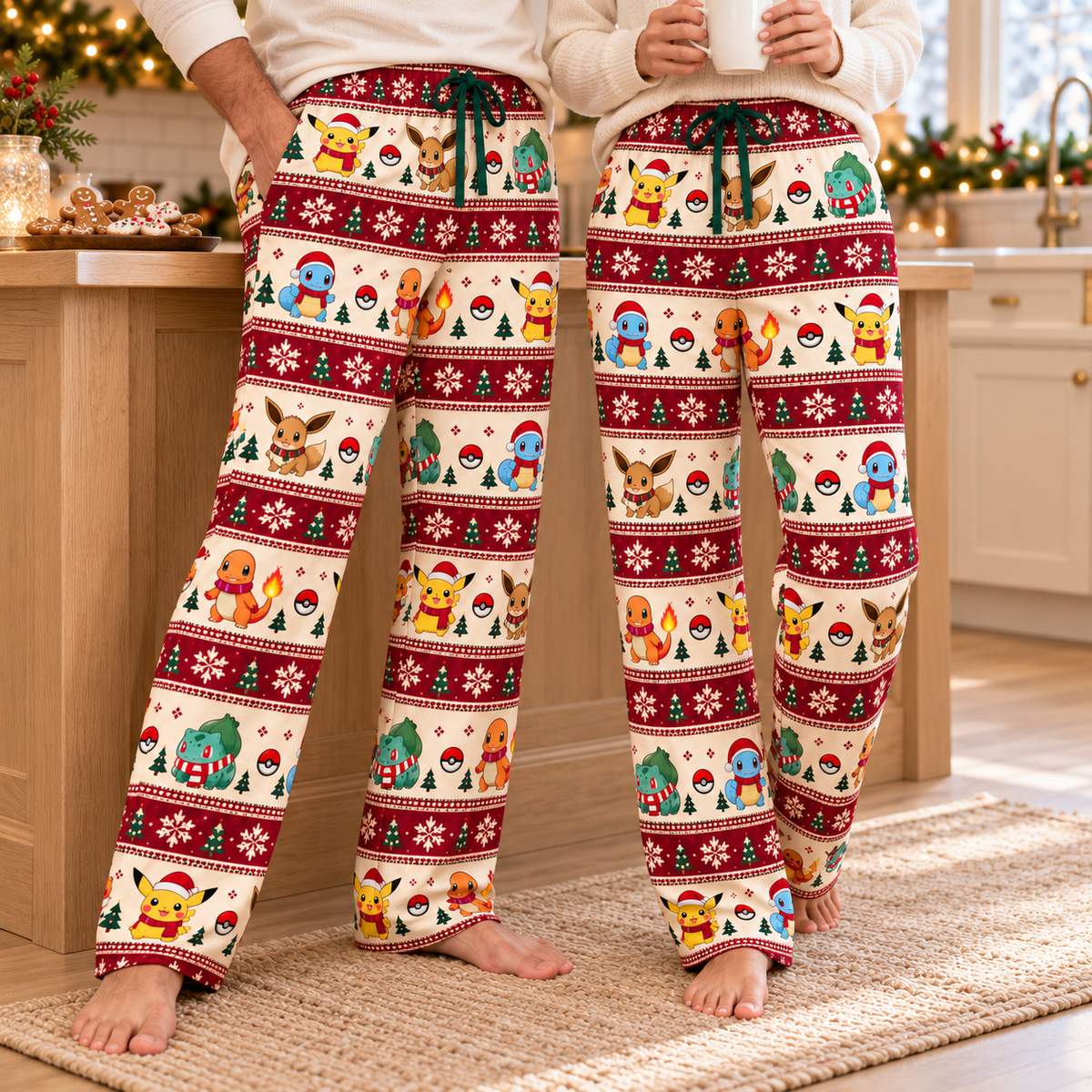 PKM Christmas Lounge Pants, Red Plaid Lounge Pants for Men and Women, Matching Couples Loungewear
