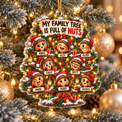 Personalized Acorn Family Christmas Ornament – “My Family Tree Is Full of Nuts” – Custom Names