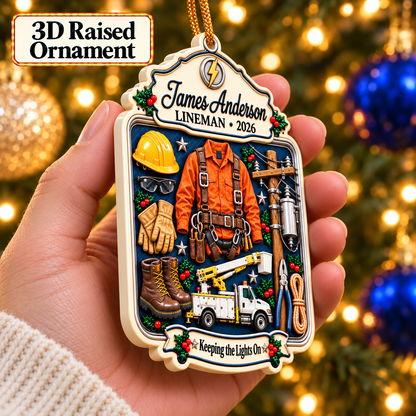 Personalized 3D Raised Acrylic Lineman Custom Name Ornament