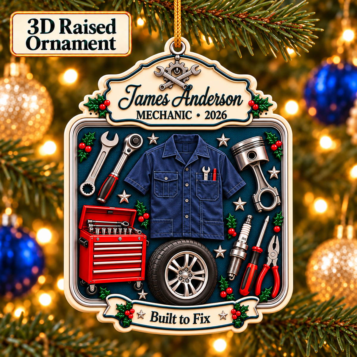 Personalized 3D Raised Acrylic Mechanic Custom Name Ornament