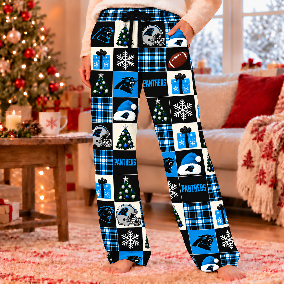 Personalized Panthers Christmas Sweatshirt and Lounge Pants