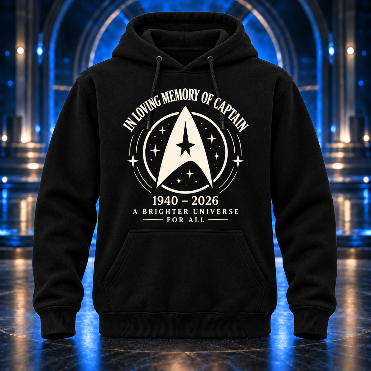 In Loving Memory Of Captain Hoodie, Black Graphic Pullover