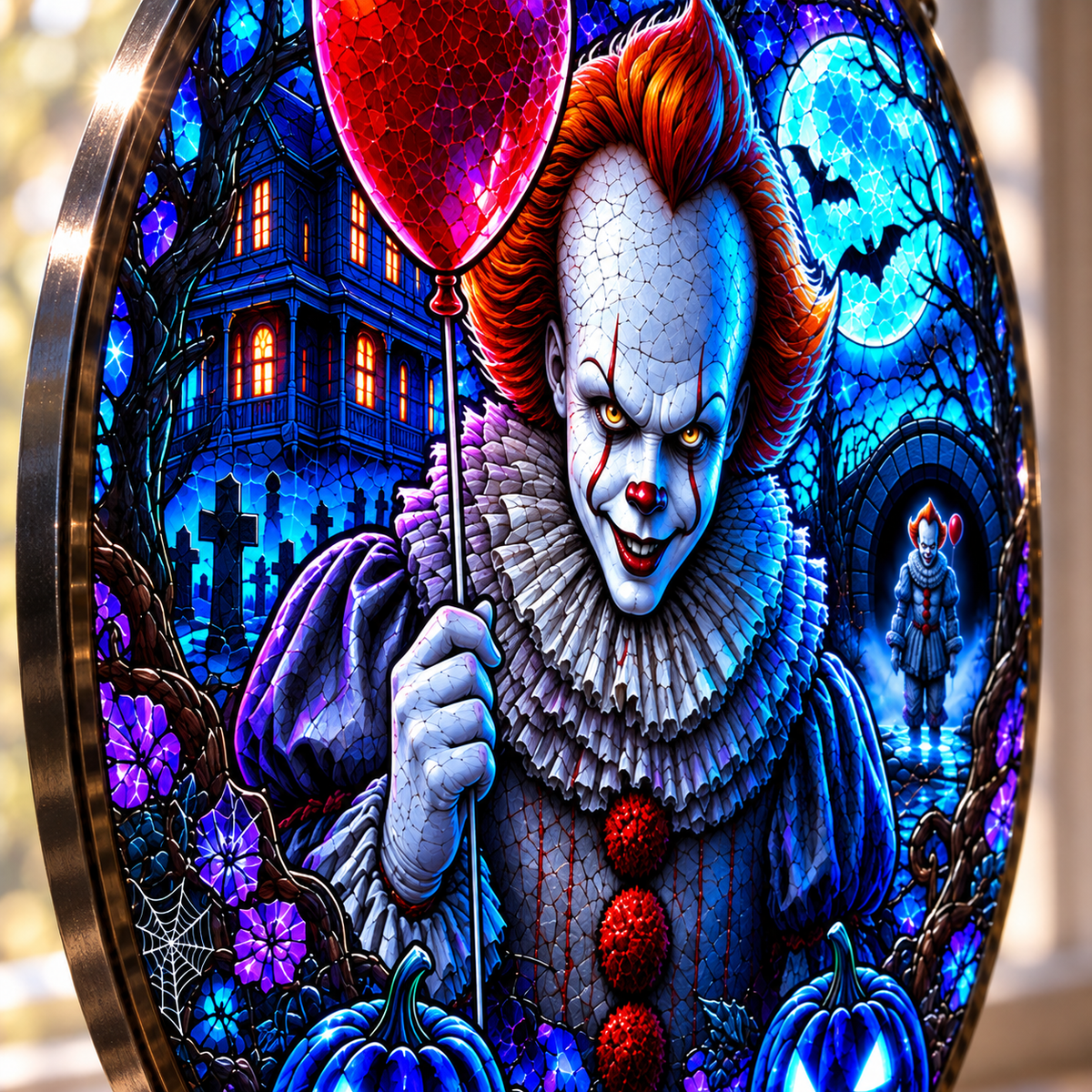 Halloween Neon Pennywise Glass Suncatcher