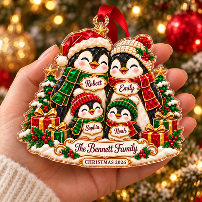 Personalized Penguin Family Christmas Acrylic & Glass Ornament