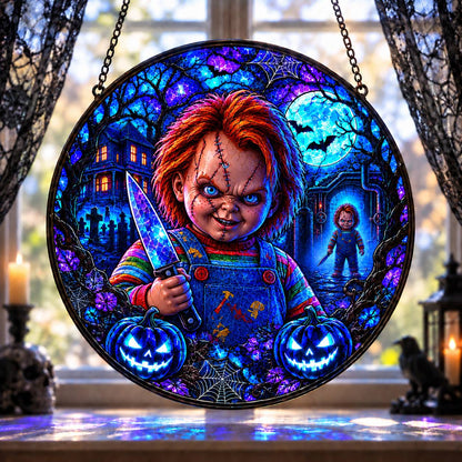 Halloween Neon Chucky Glass Suncatcher