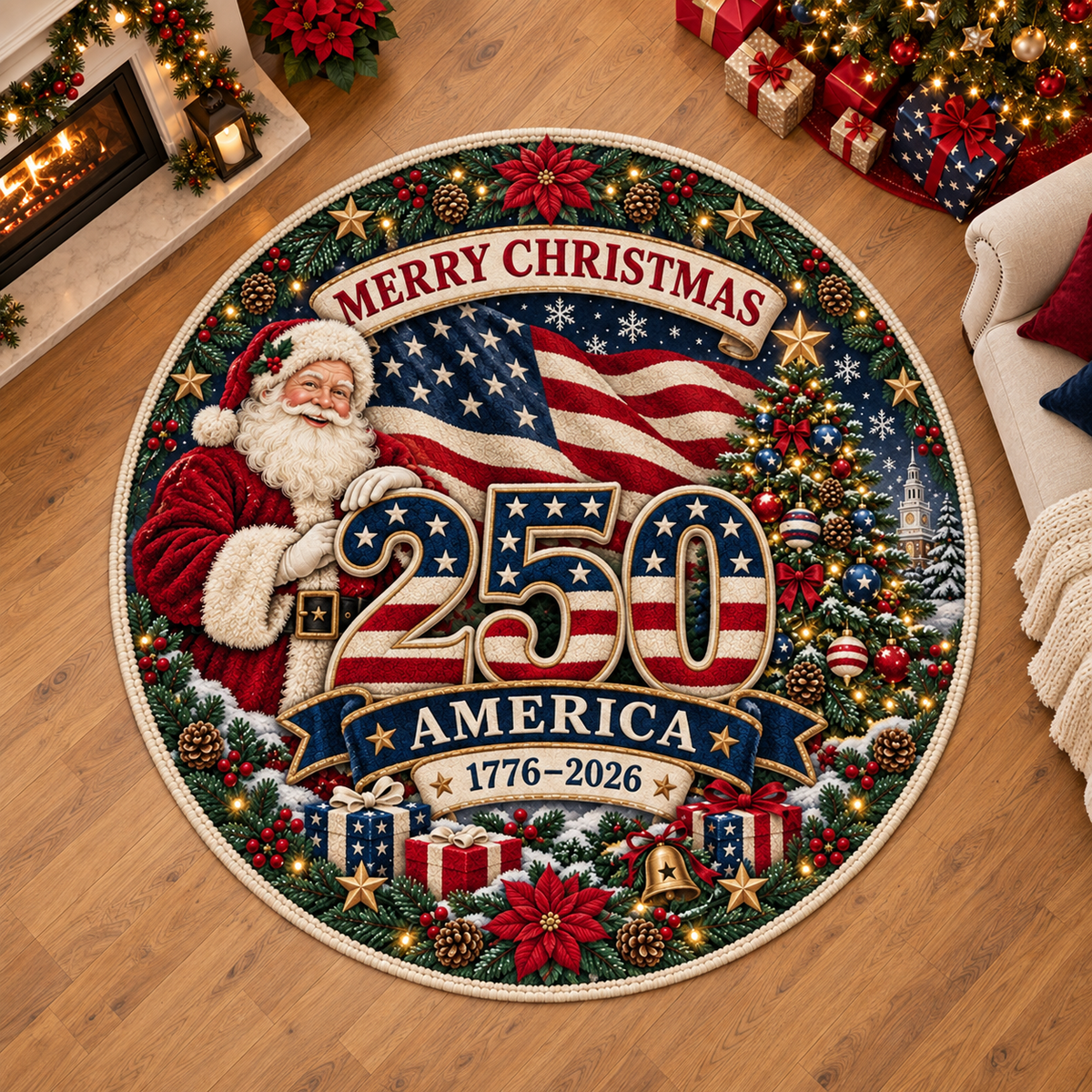 Christmas 250th USA Anniversary Custom Floor Mat