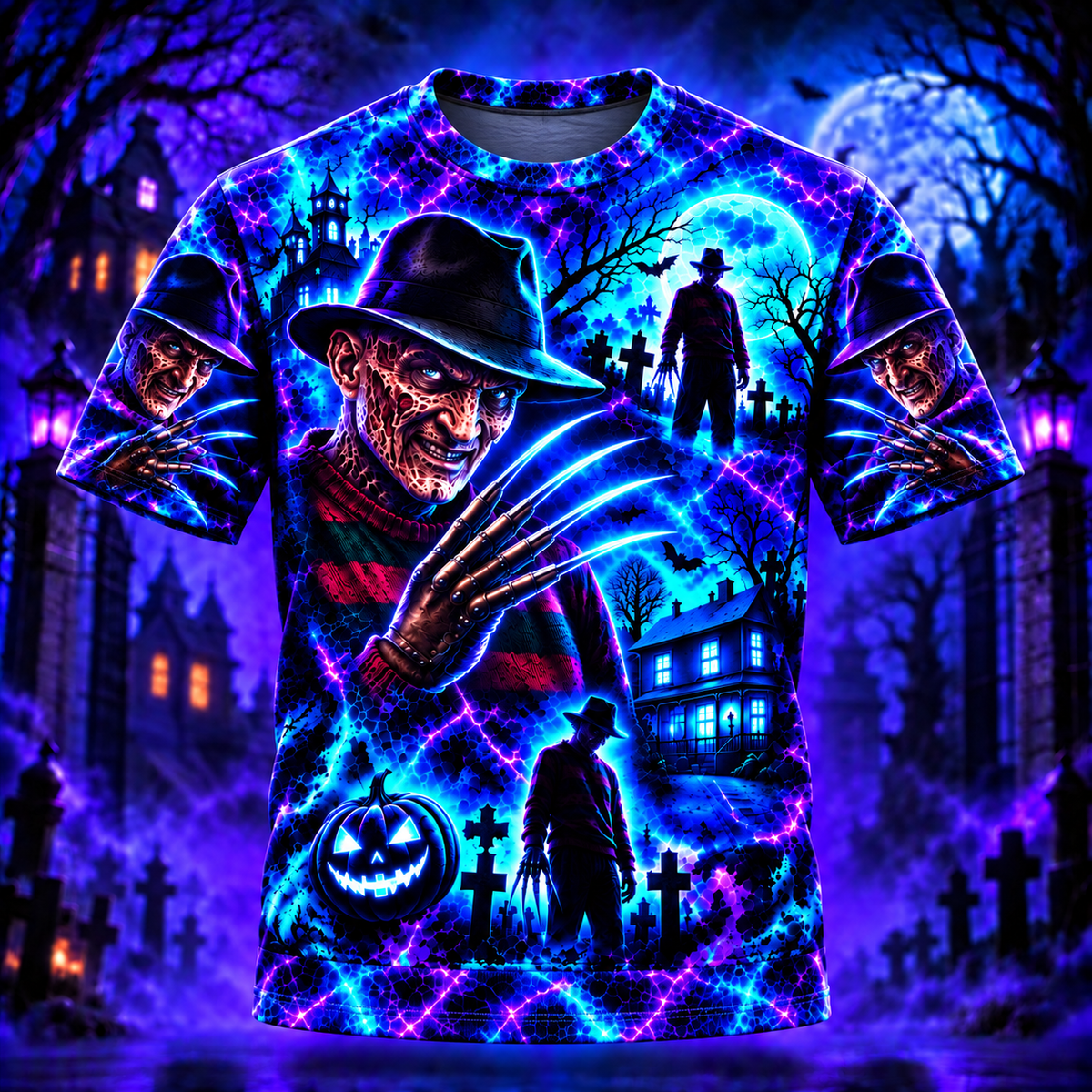 Halloween Neon Freddy AOP T-Shirt Sweatshirt Hoodie